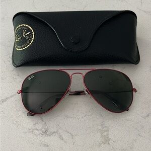 Ray-Ban Red Aviator Sunglasses with Green Lenses